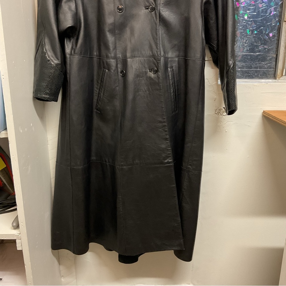 Vintage Giovinezza Moda by Rocco Leather Trench Black Coat Size Small - Picture 4 of 15